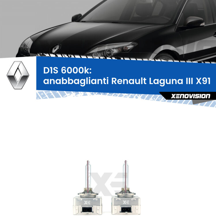 0 Lampade Xenon D1S per Anabbaglianti Renault Laguna III X91 2007 - 2015 <b>Lampade xenon D1S 6000k Plug&Play</b> di ricambio per fari Anabbaglianti xenon di serie <b>Renault Laguna III</b> X91 2007 - 2015. Qualità Massima, Performance pari alle originali.