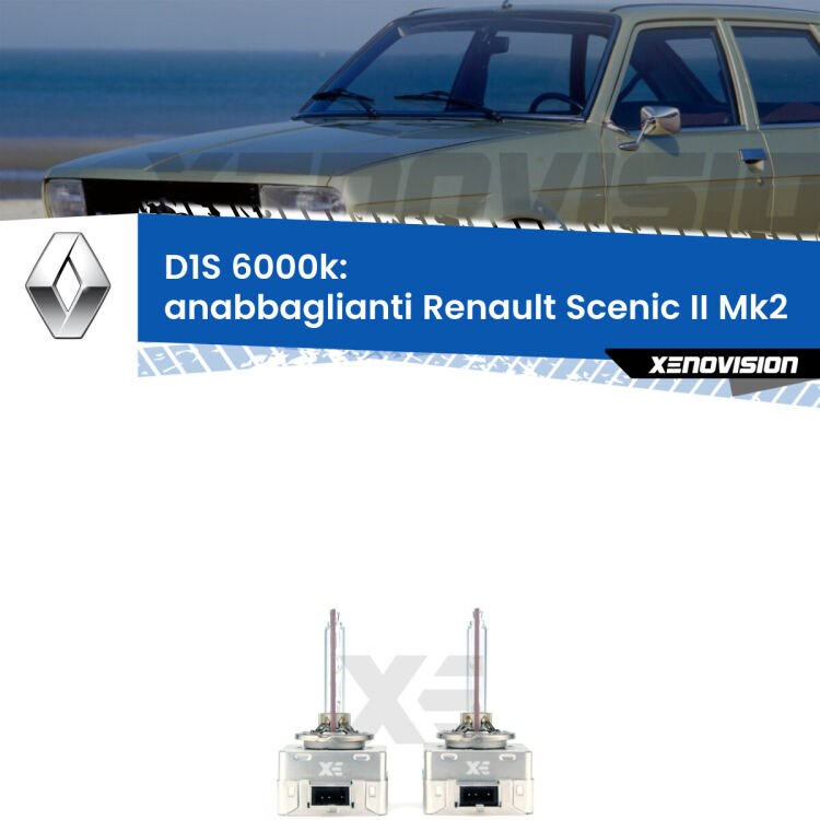 <b>Lampade xenon D1S 6000k Plug&Play</b> di ricambio per fari Anabbaglianti xenon di serie <b>Renault Scenic II</b> Mk2 2006 - 2008. Qualità Massima, Performance pari alle originali.