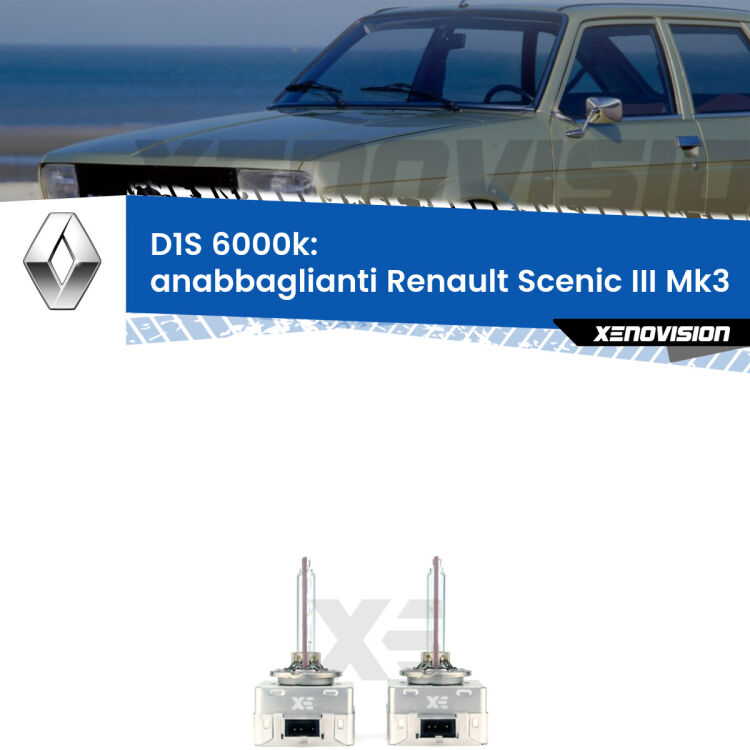 <b>Lampade xenon D1S 6000k Plug&Play</b> di ricambio per fari Anabbaglianti xenon di serie <b>Renault Scenic III</b> Mk3 2009 - 2015. Qualità Massima, Performance pari alle originali.