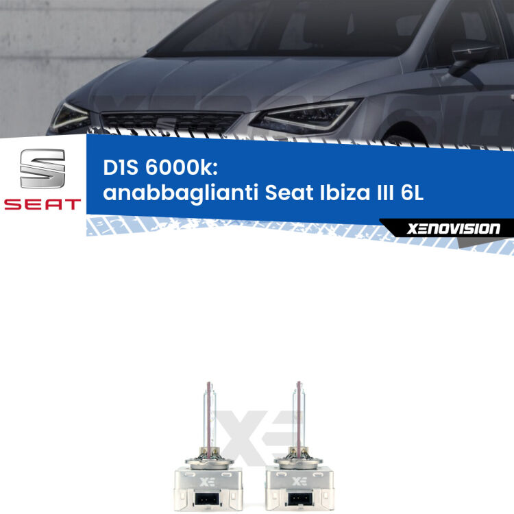 <b>Lampade xenon D1S 6000k Plug&Play</b> di ricambio per fari Anabbaglianti xenon di serie <b>Seat Ibiza III</b> 6L 2002 - 2009. Qualità Massima, Performance pari alle originali.