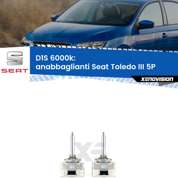 <b>Lampade xenon D1S 6000k Plug&Play</b> di ricambio per fari Anabbaglianti xenon di serie <b>Seat Toledo III</b> 5P 2004 - 2009. Qualità Massima, Performance pari alle originali.