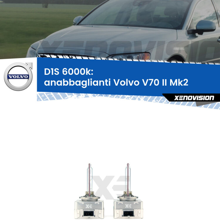 <b>Lampade xenon D1S 6000k Plug&Play</b> di ricambio per fari Anabbaglianti xenon di serie <b>Volvo V70 II</b> Mk2 2000 - 2007. Qualità Massima, Performance pari alle originali.