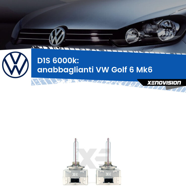 <b>Lampade xenon D1S 6000k Plug&Play</b> di ricambio per fari Anabbaglianti xenon di serie <b>VW Golf 6</b> Mk6 2008 - 2011. Qualità Massima, Performance pari alle originali.