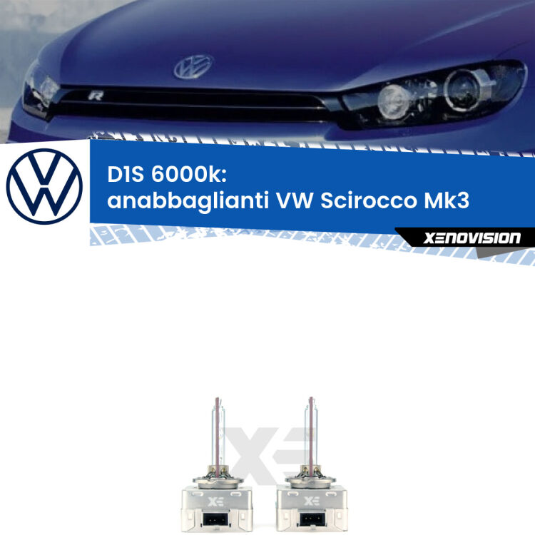 <b>Lampade xenon D1S 6000k Plug&Play</b> di ricambio per fari Anabbaglianti xenon di serie <b>VW Scirocco</b> Mk3 2008 - 2014. Qualità Massima, Performance pari alle originali.