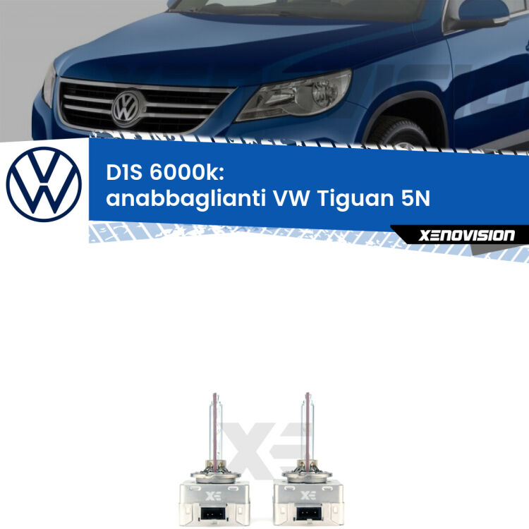 <b>Lampade xenon D1S 6000k Plug&Play</b> di ricambio per fari Anabbaglianti xenon di serie <b>VW Tiguan</b> 5N 2007 - 2011. Qualità Massima, Performance pari alle originali.