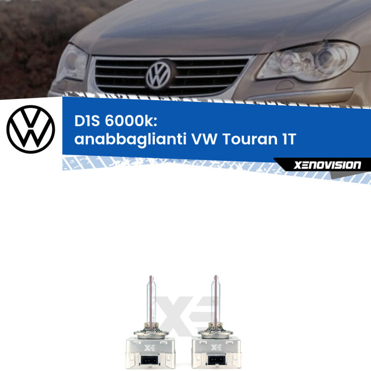 Lampade Xenon D1S per Anabbaglianti VW Touran 1T 2003 - 2009 <b>Lampade xenon D1S 6000k Plug&Play</b> di ricambio per fari Anabbaglianti xenon di serie <b>VW Touran</b> 1T 2003 - 2009. Qualità Massima, Performance pari alle originali.
