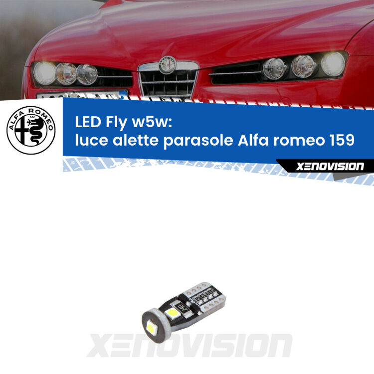 <strong>luce alette parasole LED per Alfa romeo 159</strong>  2005 - 2012. Coppia lampadine <strong>w5w</strong> Canbus compatte modello Fly Xenovision.