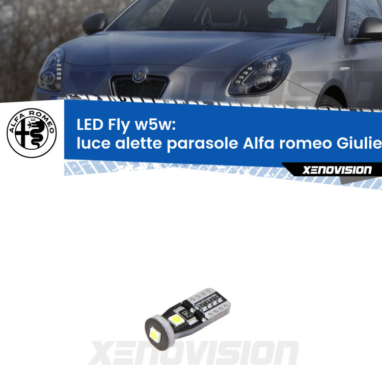 <strong>luce alette parasole LED per Alfa romeo Giulietta</strong>  2010 in poi. Coppia lampadine <strong>w5w</strong> Canbus compatte modello Fly Xenovision.