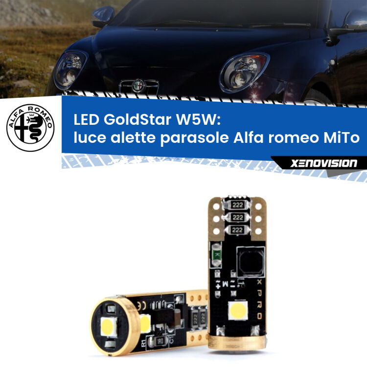 0 Luce Alette Parasole LED Alfa romeo MiTo  2008 - 2018: T10 GoldStar <strong>Luce Alette Parasole LED Alfa romeo MiTo</strong>  2008 - 2018: ottima luminosità a 360 gradi. Si inseriscono ovunque. Canbus, Top Quality.