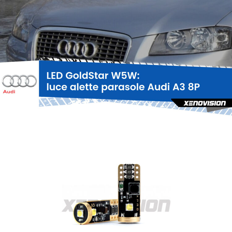 <strong>Luce Alette Parasole LED Audi A3</strong> 8P 2003 - 2012: ottima luminosità a 360 gradi. Si inseriscono ovunque. Canbus, Top Quality.