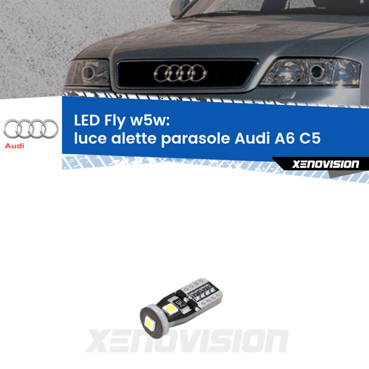 <strong>luce alette parasole LED per Audi A6</strong> C5 1997 - 2004. Coppia lampadine <strong>w5w</strong> Canbus compatte modello Fly Xenovision.