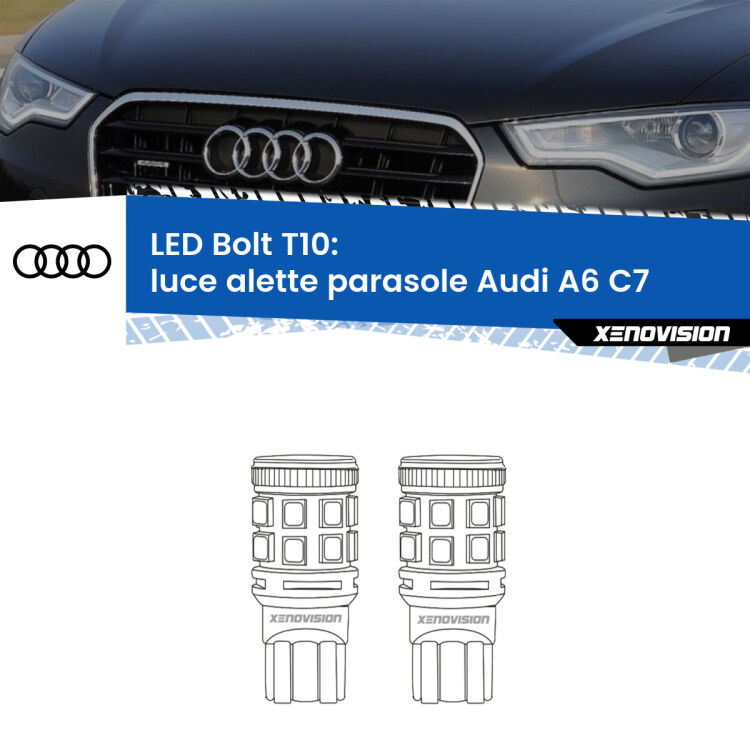 0 Luce Alette Parasole LED Audi A6 C7 2010 - 2018: T10 Bolt <strong>Luce Alette Parasole LED per Audi A6</strong> C7 2010 - 2018. Coppia lampade <strong>T10</strong> modello Bolt canbus.