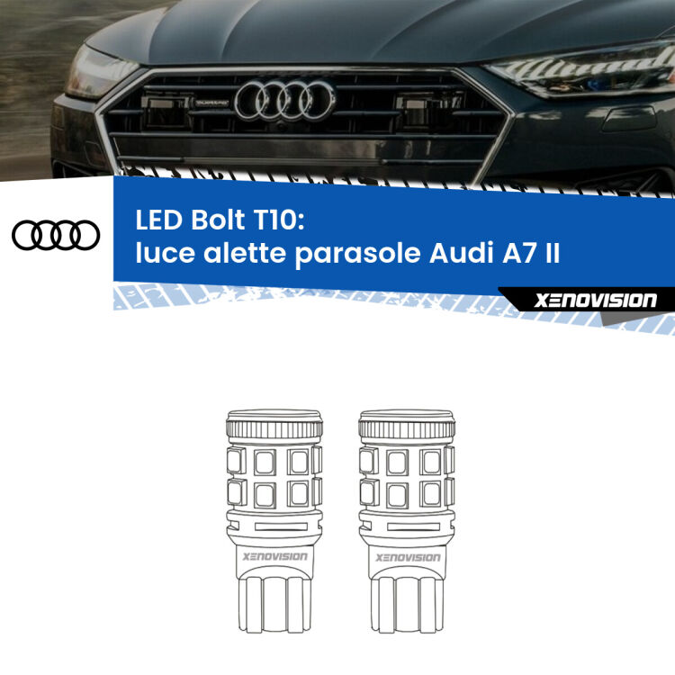 0 Luce Alette Parasole LED Audi A7 II 2019 in poi: T10 Bolt <strong>Luce Alette Parasole LED per Audi A7</strong> II 2019 in poi. Coppia lampade <strong>T10</strong> modello Bolt canbus.