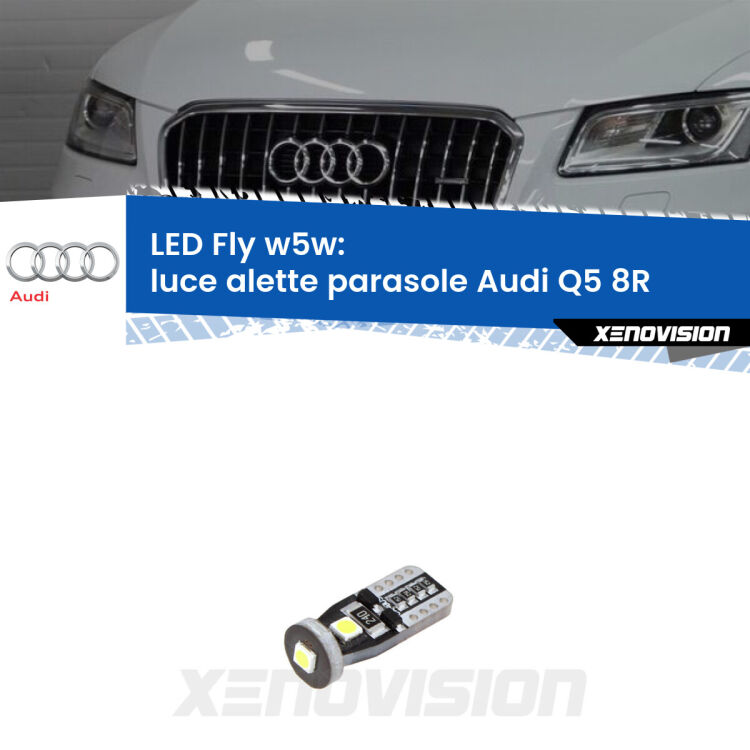 <strong>luce alette parasole LED per Audi Q5</strong> 8R 2008 - 2017. Coppia lampadine <strong>w5w</strong> Canbus compatte modello Fly Xenovision.