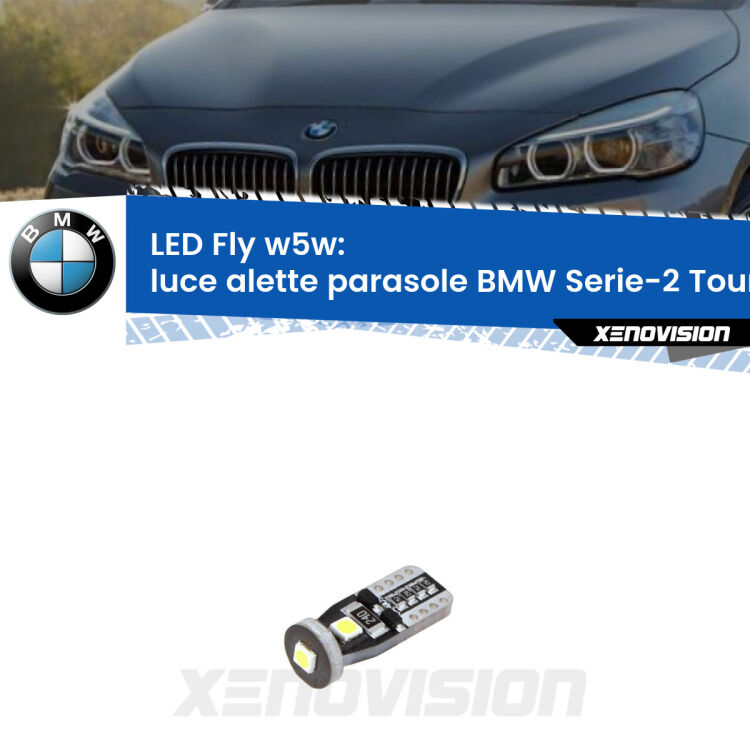 <strong>luce alette parasole LED per BMW Serie-2 Tourer</strong> F45, F46 2014 - 2018. Coppia lampadine <strong>w5w</strong> Canbus compatte modello Fly Xenovision.
