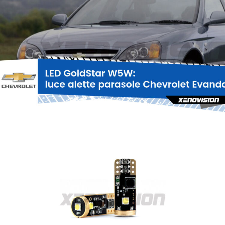<strong>Luce Alette Parasole LED Chevrolet Evanda</strong>  2005 - 2006: ottima luminosità a 360 gradi. Si inseriscono ovunque. Canbus, Top Quality.
