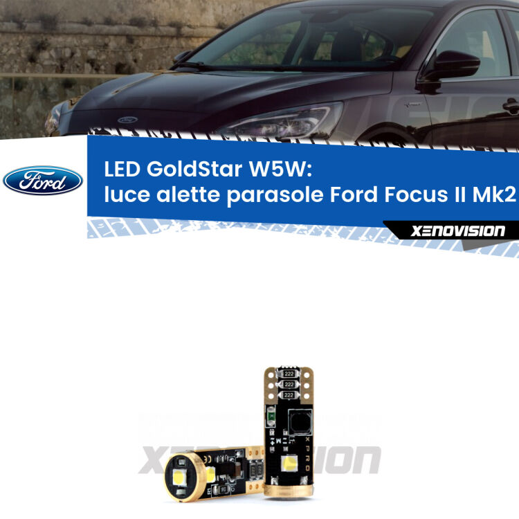<strong>Luce Alette Parasole LED Ford Focus II</strong> Mk2 2004 - 2011: ottima luminosità a 360 gradi. Si inseriscono ovunque. Canbus, Top Quality.