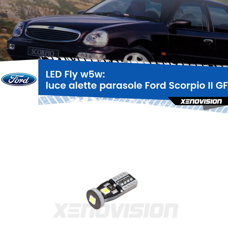 <strong>luce alette parasole LED per Ford Scorpio II</strong> GFR, GGR 1994 - 1998. Coppia lampadine <strong>w5w</strong> Canbus compatte modello Fly Xenovision.