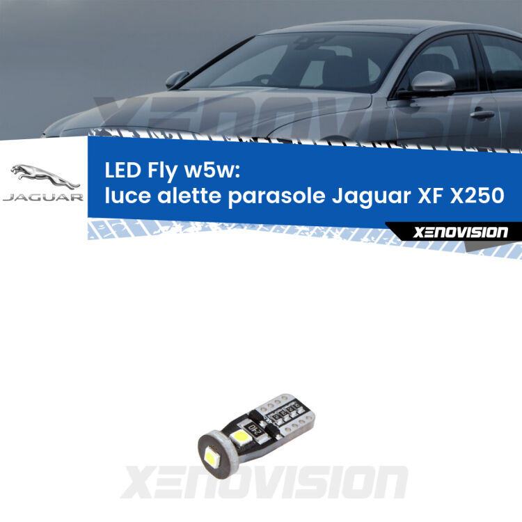 <strong>luce alette parasole LED per Jaguar XF</strong> X250 2007 - 2015. Coppia lampadine <strong>w5w</strong> Canbus compatte modello Fly Xenovision.