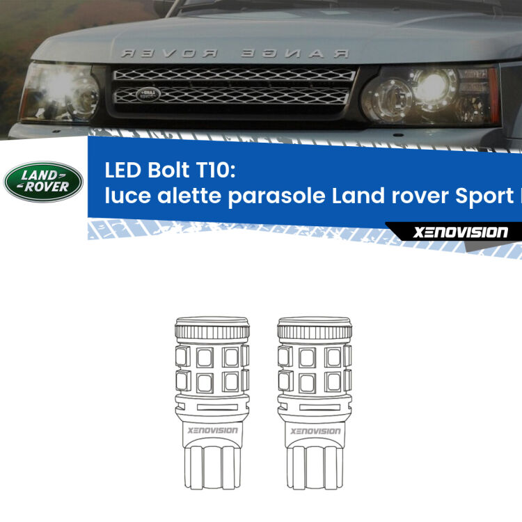 Luce Alette Parasole LED Land rover Sport L320 2005 - 2013: T10 Bolt <strong>Luce Alette Parasole LED per Land rover Sport</strong> L320 2005 - 2013. Coppia lampade <strong>T10</strong> modello Bolt canbus.
