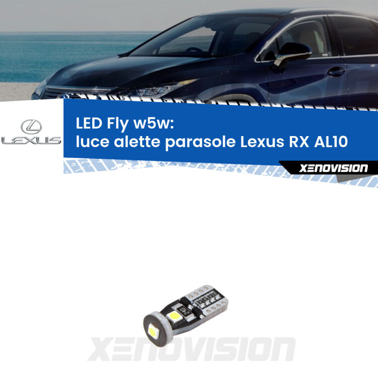 <strong>luce alette parasole LED per Lexus RX</strong> AL10 2008 - 2015. Coppia lampadine <strong>w5w</strong> Canbus compatte modello Fly Xenovision.