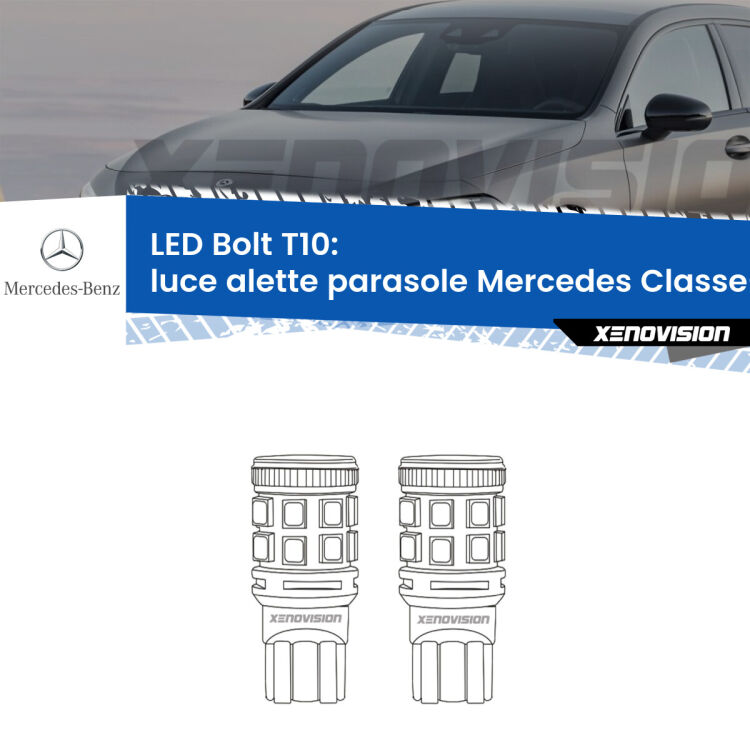 0 Luce Alette Parasole LED Mercedes Classe-A W176 2012 - 2018: T10 Bolt <strong>Luce Alette Parasole LED per Mercedes Classe-A</strong> W176 2012 - 2018. Coppia lampade <strong>T10</strong> modello Bolt canbus.