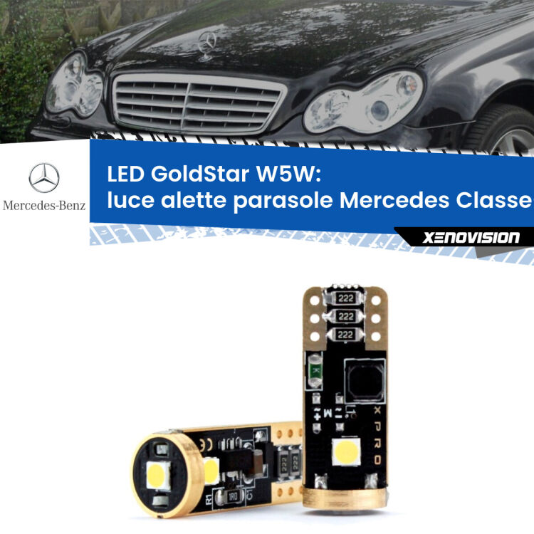 0 Luce Alette Parasole LED Mercedes Classe-C W203 2000 - 2007: T10 GoldStar <strong>Luce Alette Parasole LED Mercedes Classe-C</strong> W203 2000 - 2007: ottima luminosità a 360 gradi. Si inseriscono ovunque. Canbus, Top Quality.