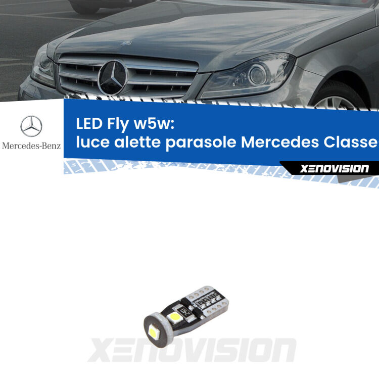 <strong>luce alette parasole LED per Mercedes Classe-C</strong> W204 2007 - 2014. Coppia lampadine <strong>w5w</strong> Canbus compatte modello Fly Xenovision.