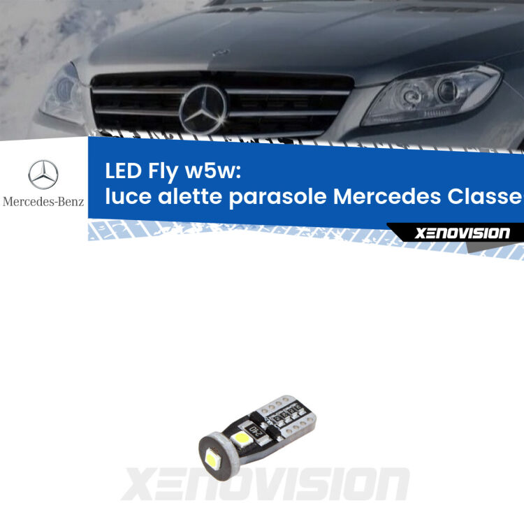 <strong>luce alette parasole LED per Mercedes Classe-M</strong> W166 2011 - 2015. Coppia lampadine <strong>w5w</strong> Canbus compatte modello Fly Xenovision.