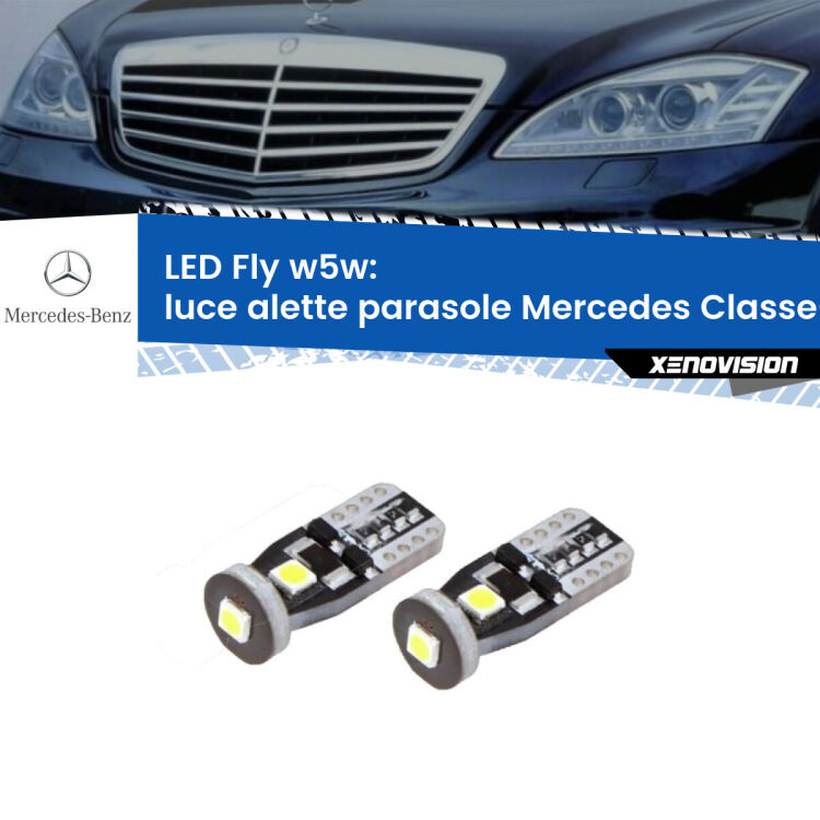0 Luce Alette Parasole LED Mercedes Classe-S W221 2005 - 2013: W5W Fly <strong>luce alette parasole LED per Mercedes Classe-S</strong> W221 2005 - 2013. Coppia lampadine <strong>w5w</strong> Canbus compatte modello Fly Xenovision.