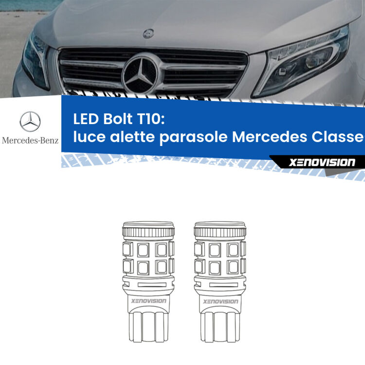 0 Luce Alette Parasole LED Mercedes Classe-V W447 2014 in poi: T10 Bolt <strong>Luce Alette Parasole LED per Mercedes Classe-V</strong> W447 2014 in poi. Coppia lampade <strong>T10</strong> modello Bolt canbus.