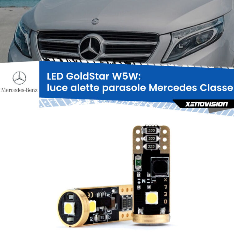 0 Luce Alette Parasole LED Mercedes Classe-V W447 2014 in poi: T10 GoldStar <strong>Luce Alette Parasole LED Mercedes Classe-V</strong> W447 2014 in poi: ottima luminosità a 360 gradi. Si inseriscono ovunque. Canbus, Top Quality.
