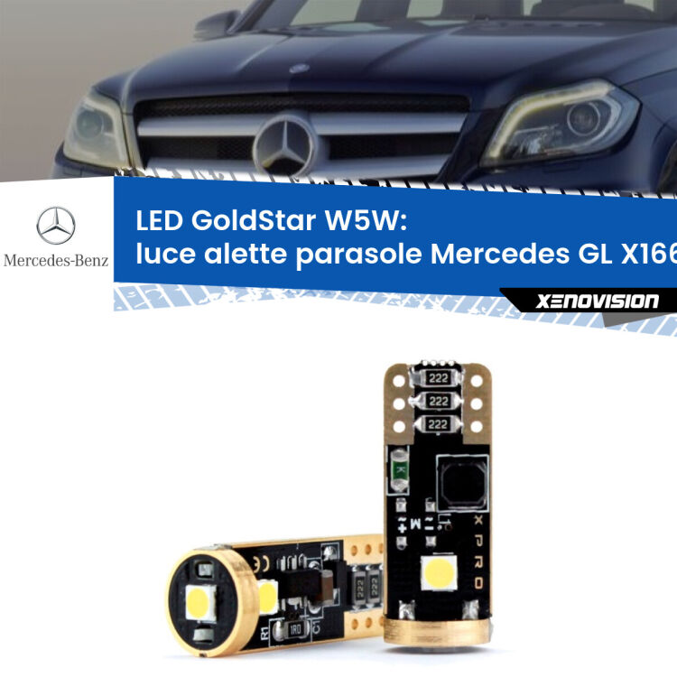 0 Luce Alette Parasole LED Mercedes GL X166 2012 - 2015: T10 GoldStar <strong>Luce Alette Parasole LED Mercedes GL</strong> X166 2012 - 2015: ottima luminosità a 360 gradi. Si inseriscono ovunque. Canbus, Top Quality.
