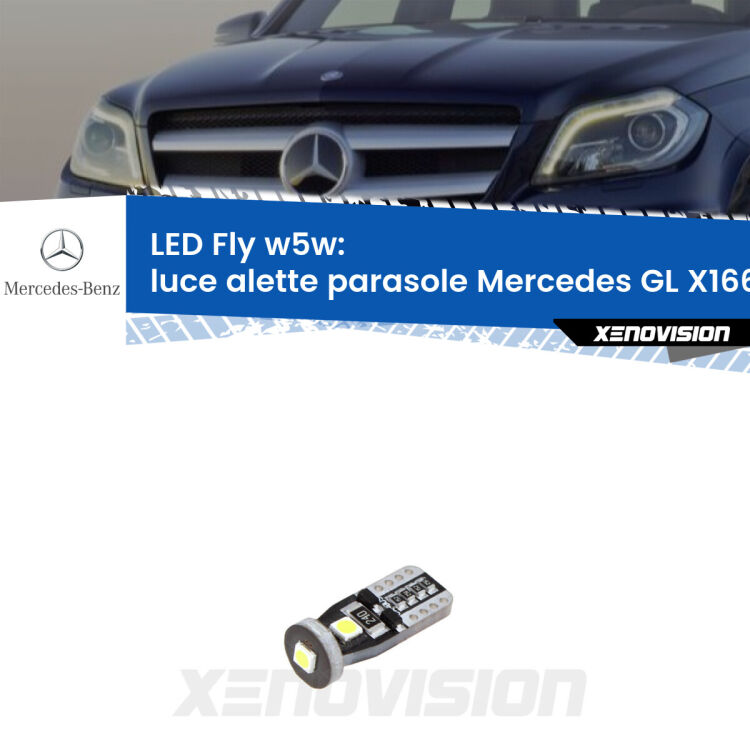 <strong>luce alette parasole LED per Mercedes GL</strong> X166 2012 - 2015. Coppia lampadine <strong>w5w</strong> Canbus compatte modello Fly Xenovision.