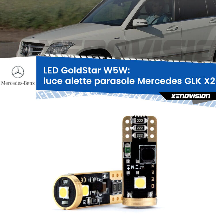0 Luce Alette Parasole LED Mercedes GLK X204 2008 - 2015: T10 GoldStar <strong>Luce Alette Parasole LED Mercedes GLK</strong> X204 2008 - 2015: ottima luminosità a 360 gradi. Si inseriscono ovunque. Canbus, Top Quality.