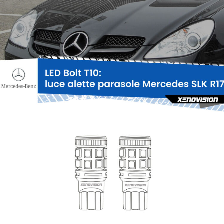 0 Luce Alette Parasole LED Mercedes SLK R171 2004 - 2011: T10 Bolt <strong>Luce Alette Parasole LED per Mercedes SLK</strong> R171 2004 - 2011. Coppia lampade <strong>T10</strong> modello Bolt canbus.
