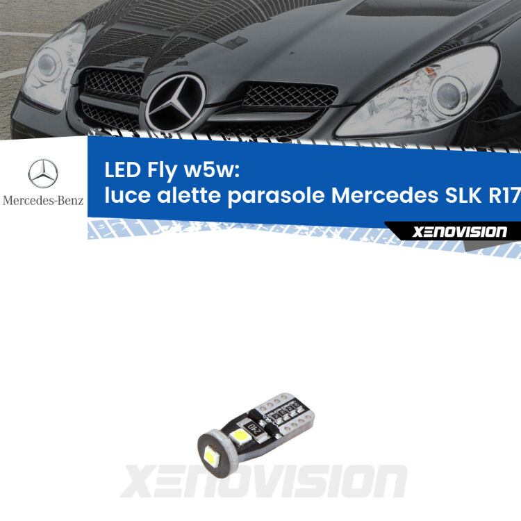 <strong>luce alette parasole LED per Mercedes SLK</strong> R171 2004 - 2011. Coppia lampadine <strong>w5w</strong> Canbus compatte modello Fly Xenovision.