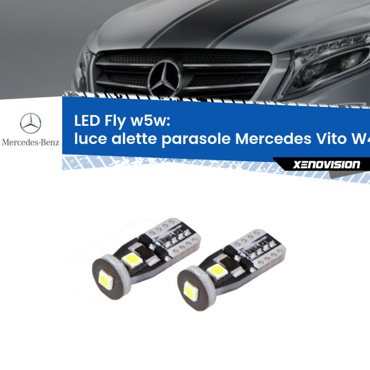 0 Luce Alette Parasole LED Mercedes Vito W447 2014 in poi: W5W Fly <strong>luce alette parasole LED per Mercedes Vito</strong> W447 2014 in poi. Coppia lampadine <strong>w5w</strong> Canbus compatte modello Fly Xenovision.