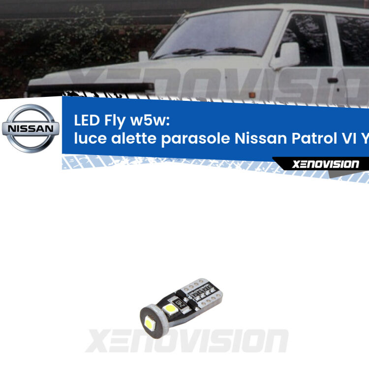 <strong>luce alette parasole LED per Nissan Patrol VI</strong> Y62 2010 in poi. Coppia lampadine <strong>w5w</strong> Canbus compatte modello Fly Xenovision.