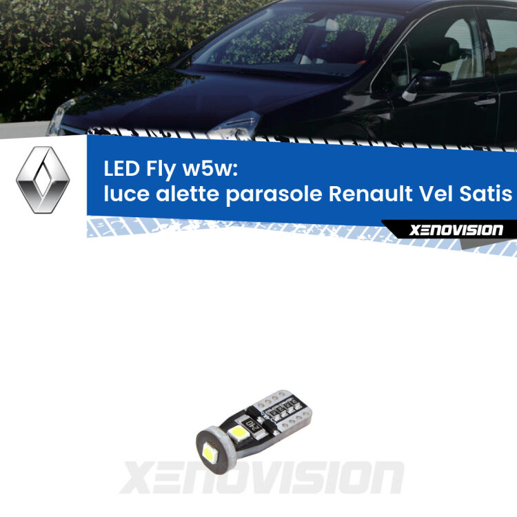 <strong>luce alette parasole LED per Renault Vel Satis</strong>  2002 - 2010. Coppia lampadine <strong>w5w</strong> Canbus compatte modello Fly Xenovision.