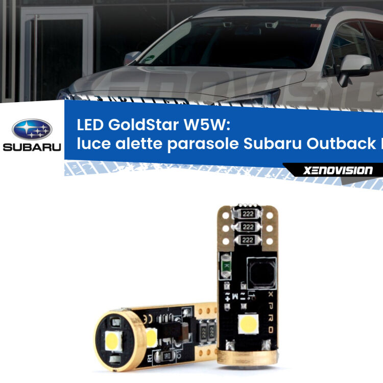 0 Luce Alette Parasole LED Subaru Outback BS 2014 in poi: T10 GoldStar <strong>Luce Alette Parasole LED Subaru Outback</strong> BS 2014 in poi: ottima luminosità a 360 gradi. Si inseriscono ovunque. Canbus, Top Quality.