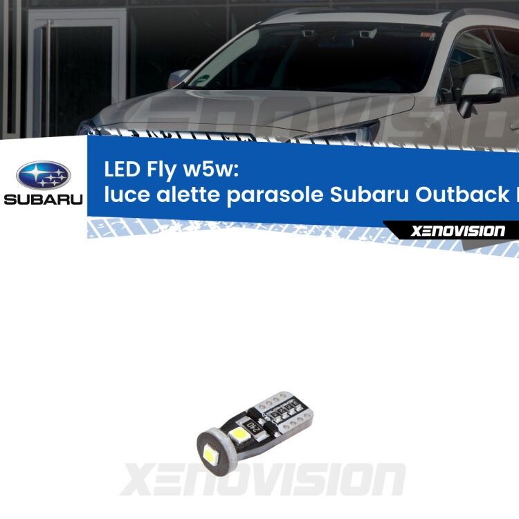 <strong>luce alette parasole LED per Subaru Outback</strong> BS 2014 in poi. Coppia lampadine <strong>w5w</strong> Canbus compatte modello Fly Xenovision.
