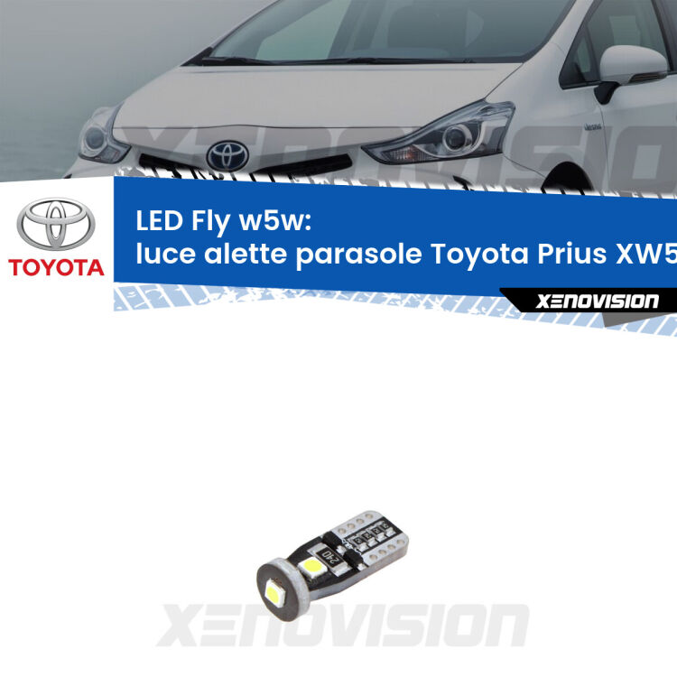 <strong>luce alette parasole LED per Toyota Prius</strong> XW50 2015 in poi. Coppia lampadine <strong>w5w</strong> Canbus compatte modello Fly Xenovision.