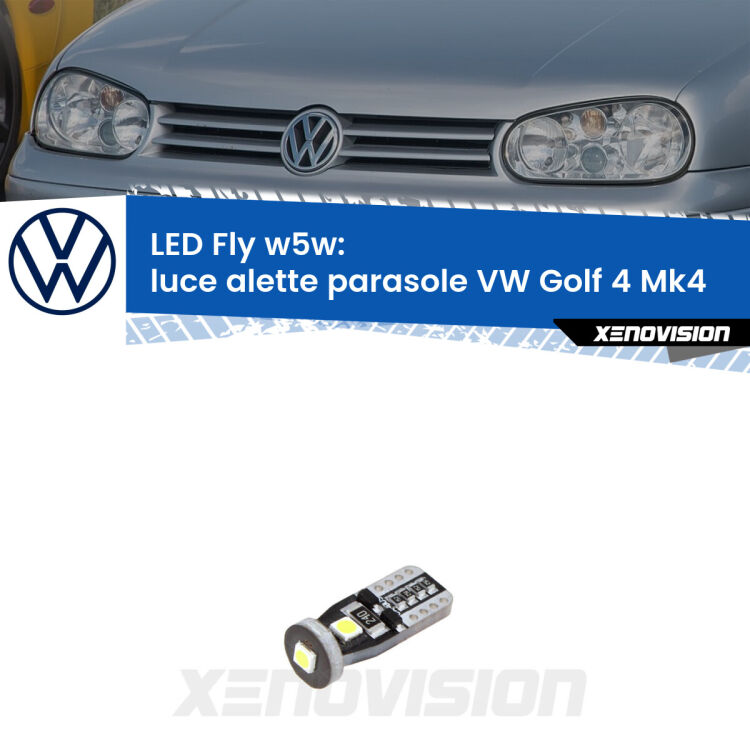 <strong>luce alette parasole LED per VW Golf 4</strong> Mk4 1997 - 2005. Coppia lampadine <strong>w5w</strong> Canbus compatte modello Fly Xenovision.