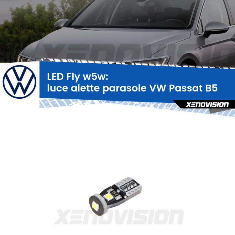 <strong>luce alette parasole LED per VW Passat</strong> B5 1996 - 2000. Coppia lampadine <strong>w5w</strong> Canbus compatte modello Fly Xenovision.