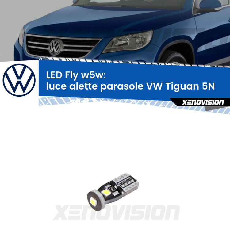 <strong>luce alette parasole LED per VW Tiguan</strong> 5N 2007 - 2018. Coppia lampadine <strong>w5w</strong> Canbus compatte modello Fly Xenovision.