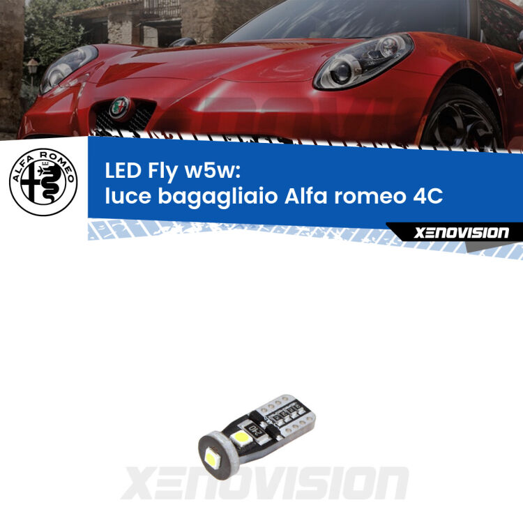 <strong>luce bagagliaio LED per Alfa romeo 4C</strong>  2013 in poi. Coppia lampadine <strong>w5w</strong> Canbus compatte modello Fly Xenovision.
