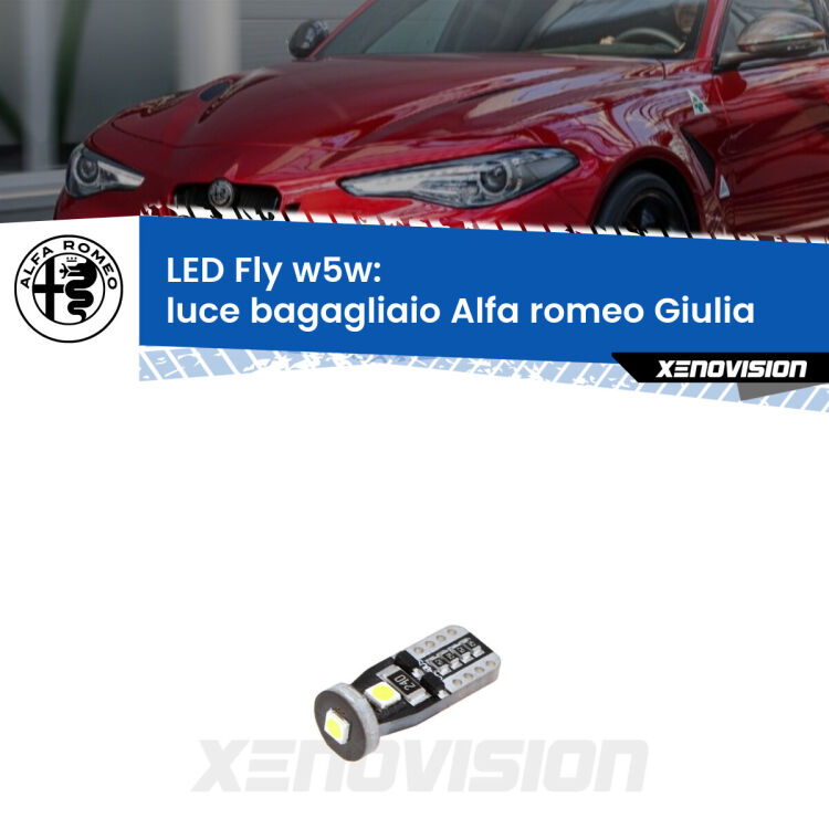 <strong>luce bagagliaio LED per Alfa romeo Giulia</strong>  2015 in poi. Coppia lampadine <strong>w5w</strong> Canbus compatte modello Fly Xenovision.