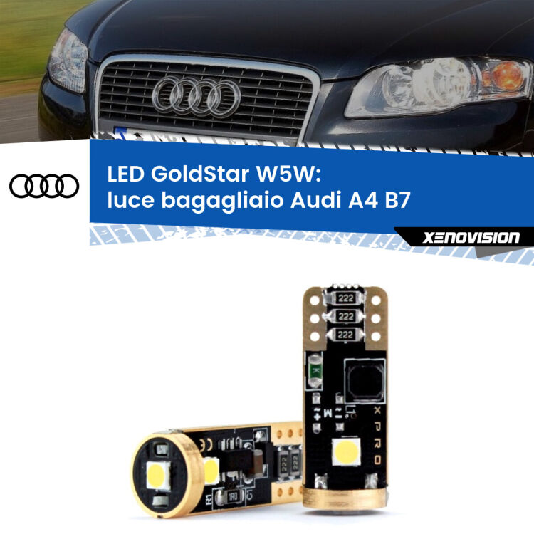 0 Luce Bagagliaio LED Audi A4 B7 2004 - 2008: T10 GoldStar <strong>Luce Bagagliaio LED Audi A4</strong> B7 2004 - 2008: ottima luminosità a 360 gradi. Si inseriscono ovunque. Canbus, Top Quality.