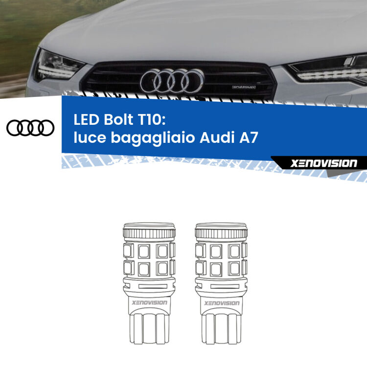 0 Luce Bagagliaio LED Audi A7 2010 - 2018: T10 Bolt <strong>Luce Bagagliaio LED per Audi A7</strong> 2010 - 2018. Coppia lampade <strong>T10</strong> modello Bolt canbus.